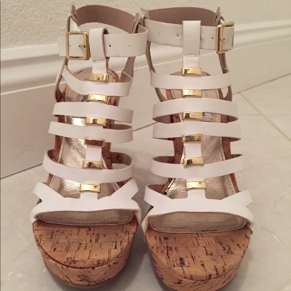 Steve Madden White Cork Wedges
